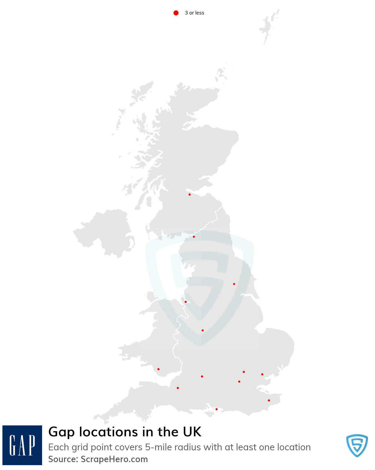 Number of Gap locations in the UK in 2021 ScrapeHero