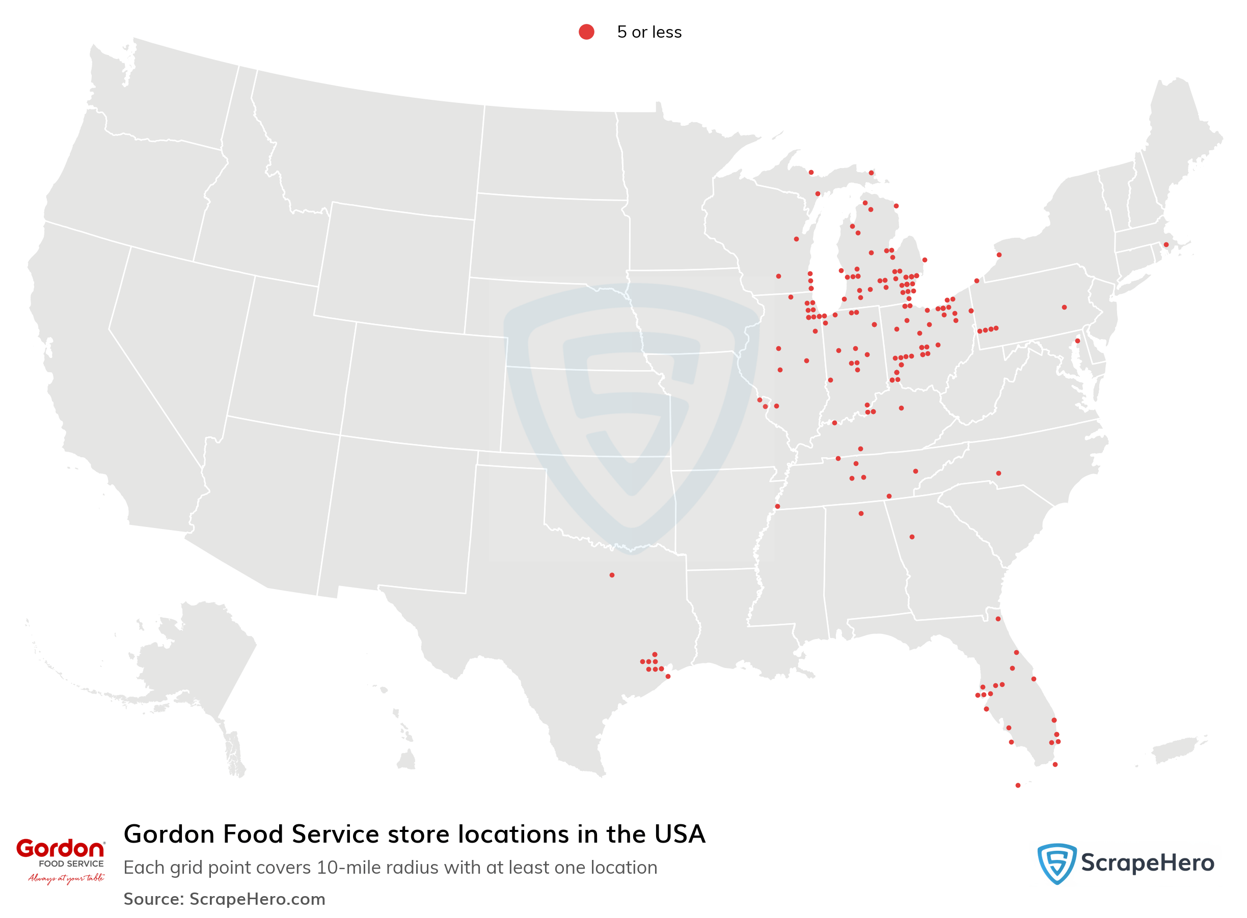 Number of Gordon Food Service locations in the USA in 2024 ScrapeHero