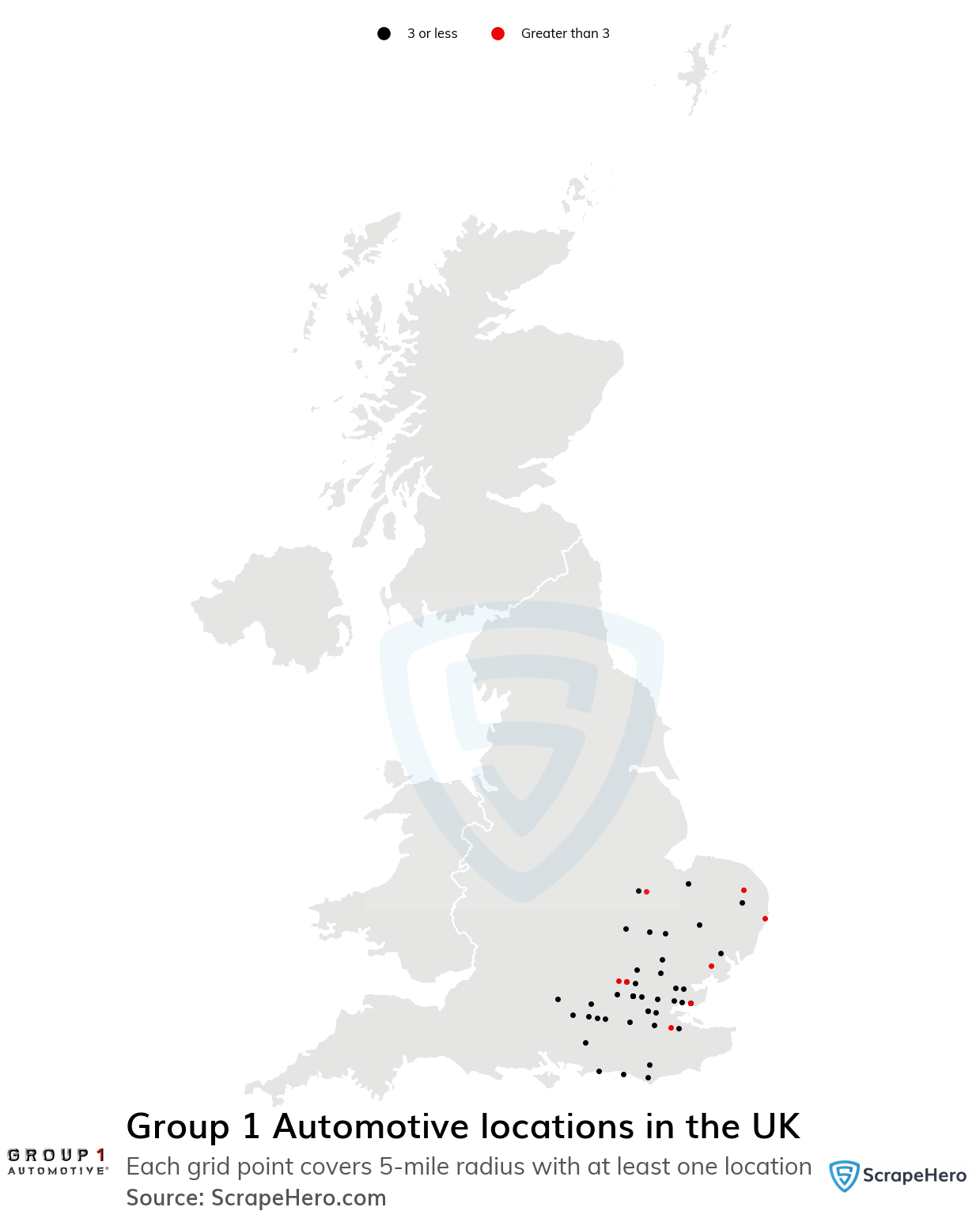 Number of Group 1 Automotive locations in the UK in 2024 ScrapeHero