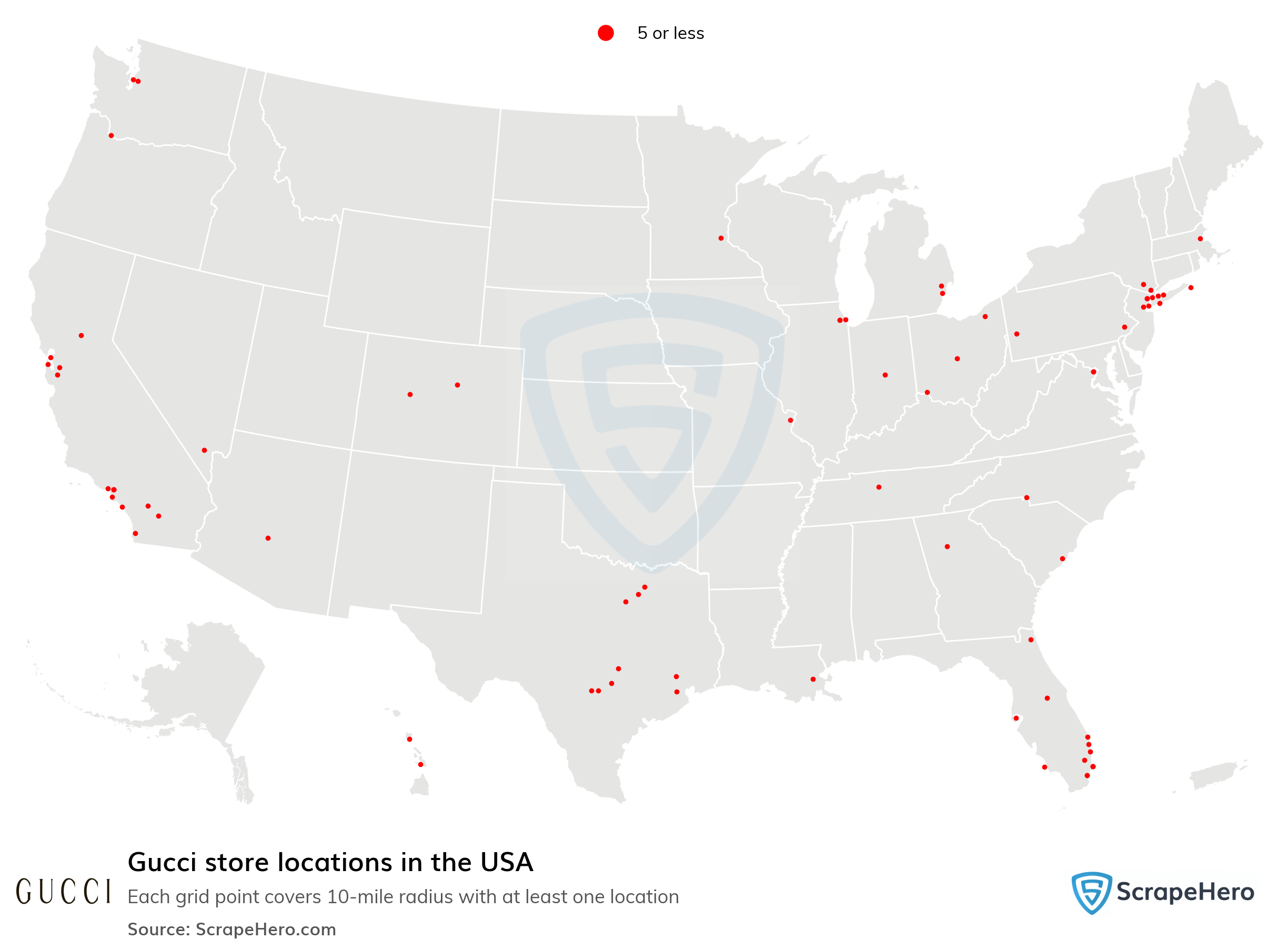 Number of Gucci locations in the USA in 2024 ScrapeHero