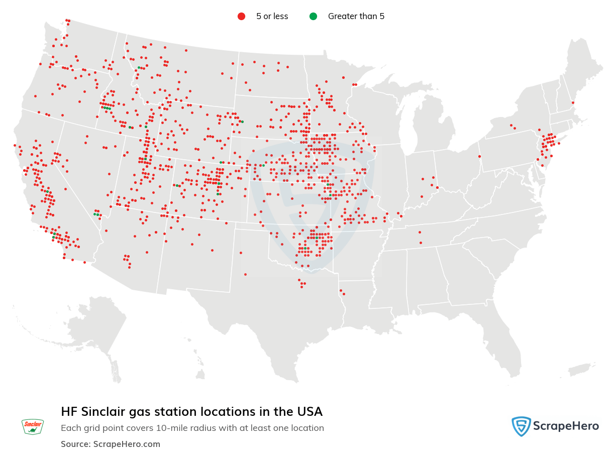Number of HF Sinclair locations in the USA in 2024 ScrapeHero