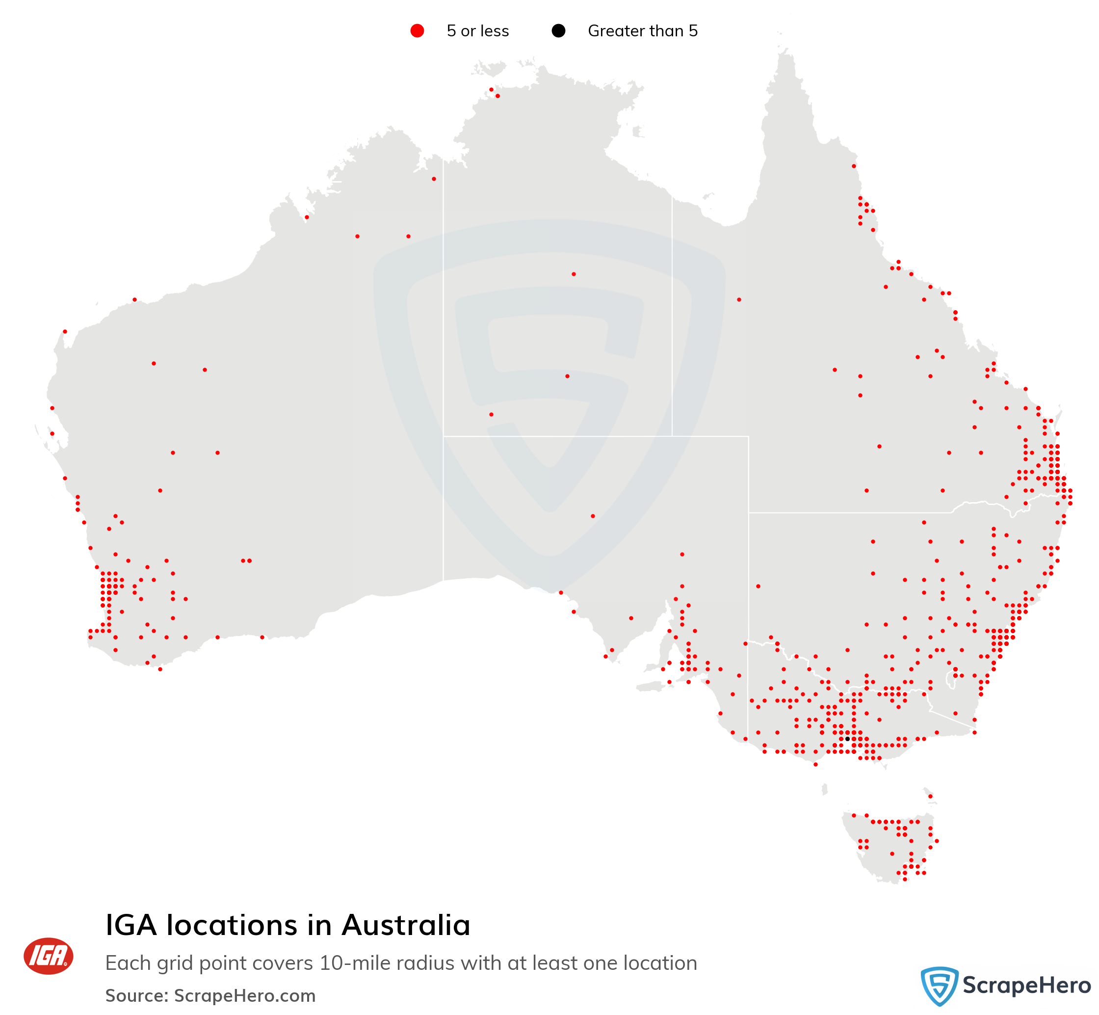 Number of IGA locations in Australia in 2024 ScrapeHero