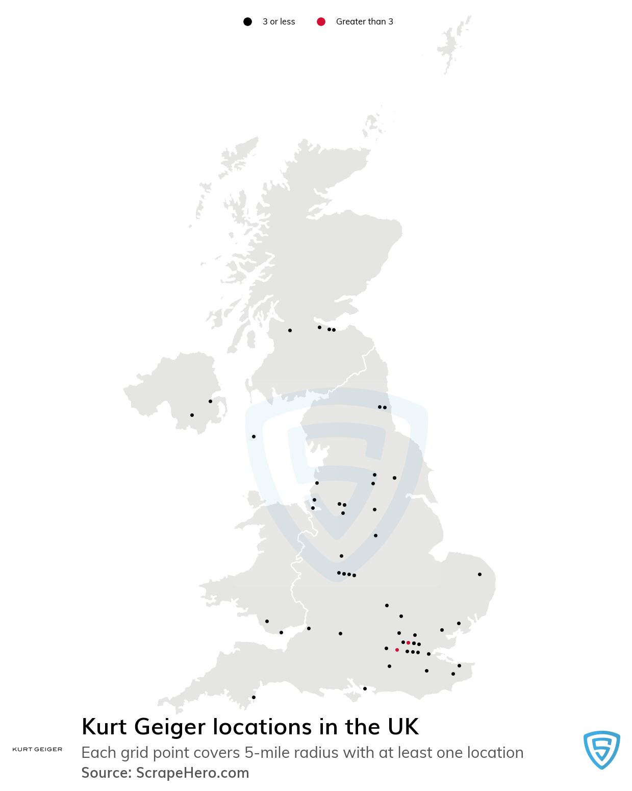 Number of Kurt Geiger locations in the UK in 2024 ScrapeHero