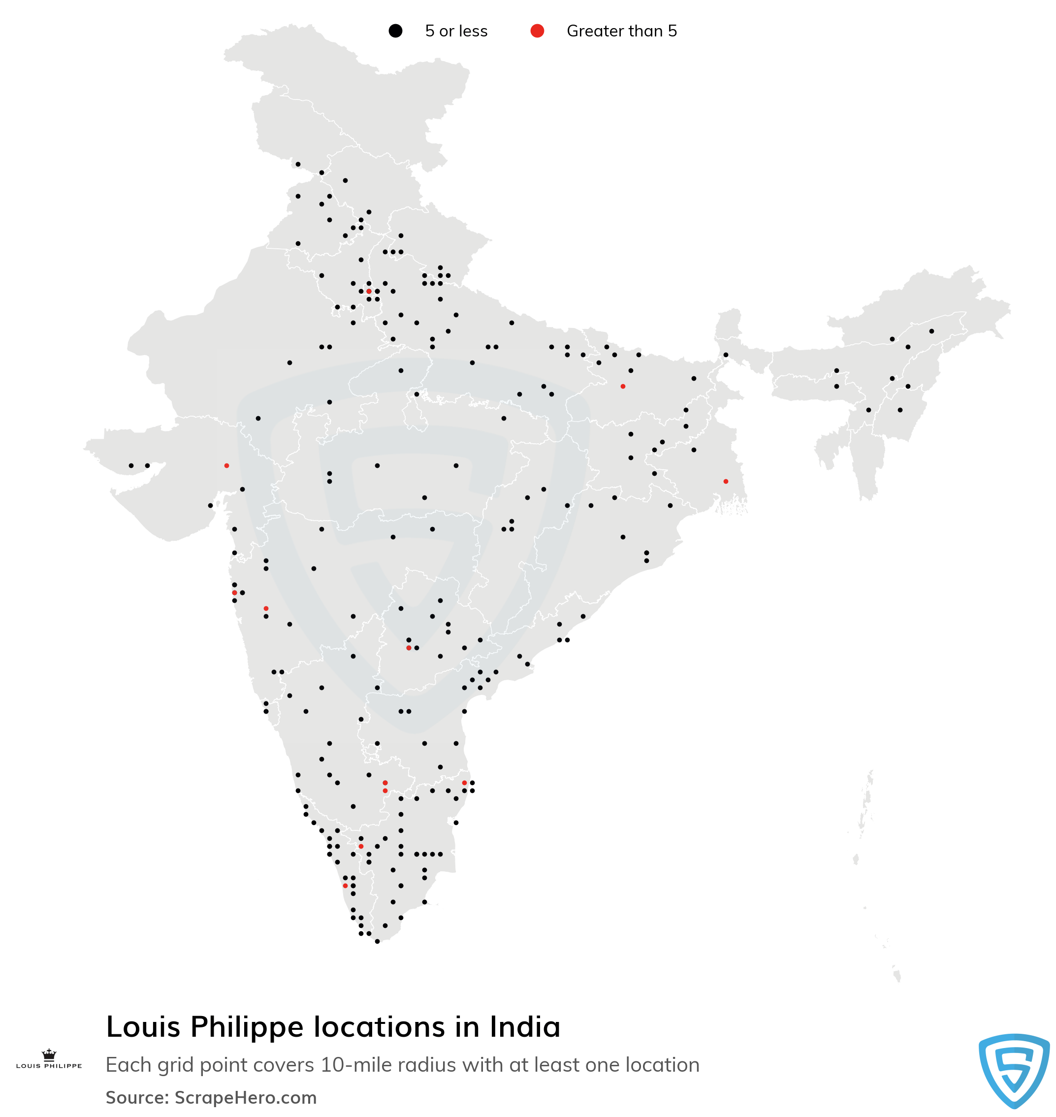 Number of Louis Philippe locations in India in 2024 ScrapeHero