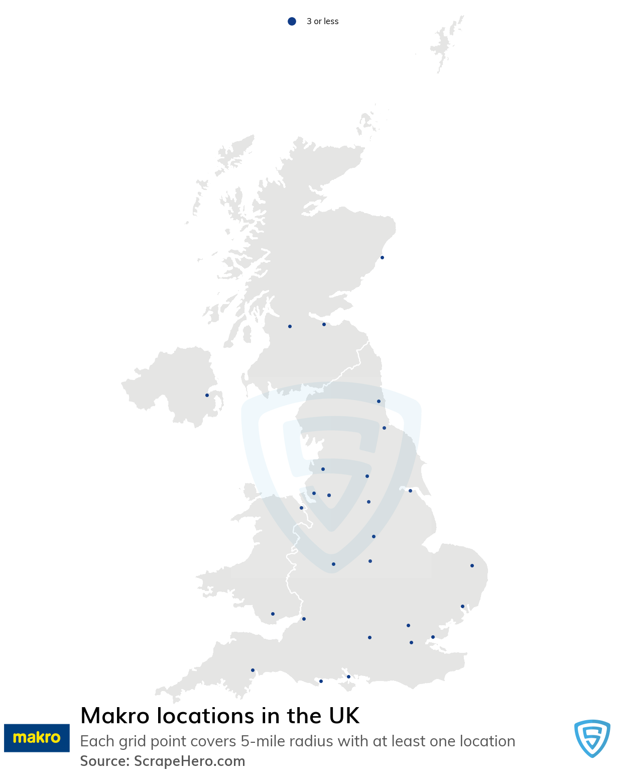 Number of Makro locations in the UK in 2022 ScrapeHero