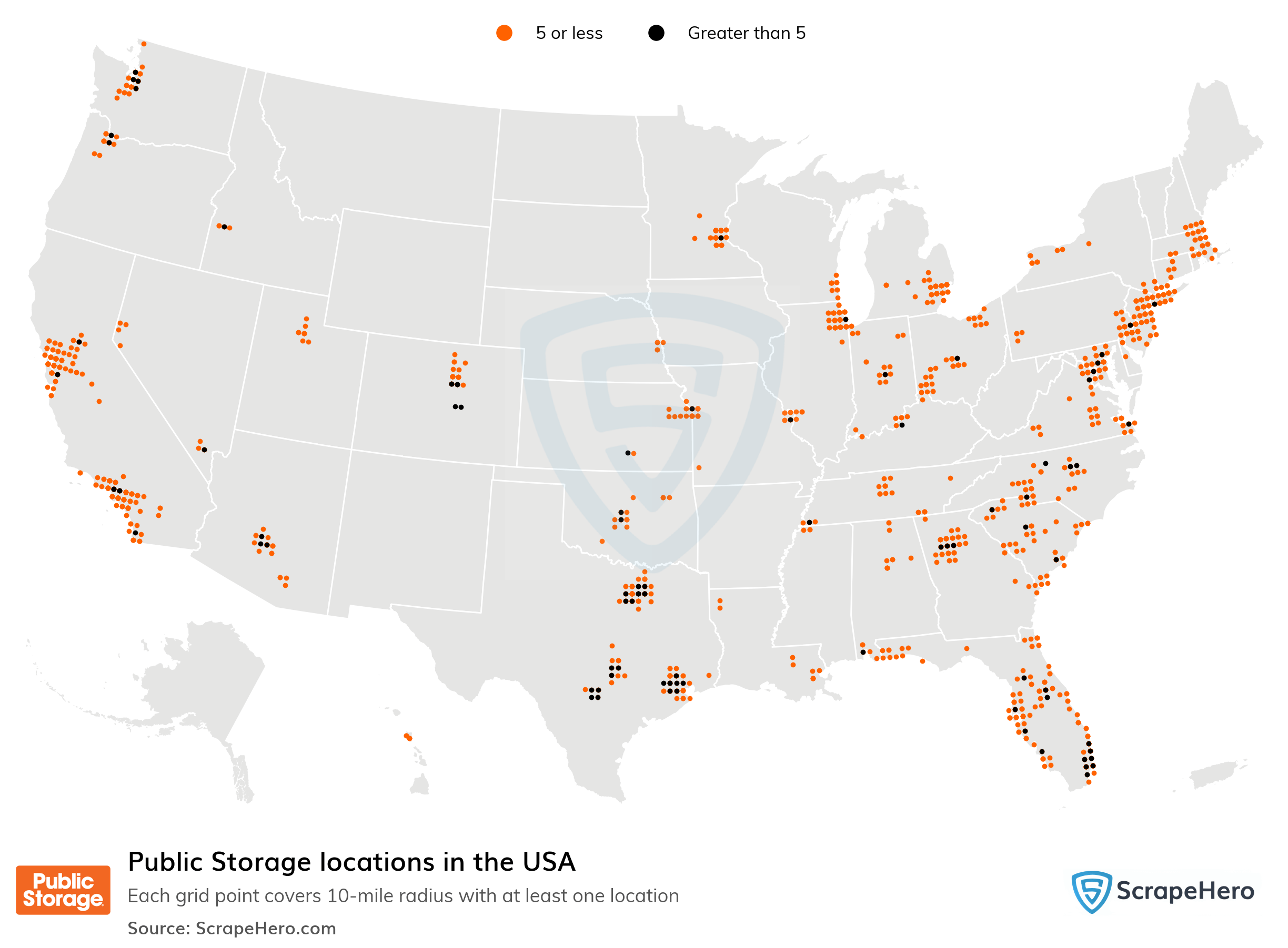 Number of Public Storage locations in the USA in 2024 ScrapeHero