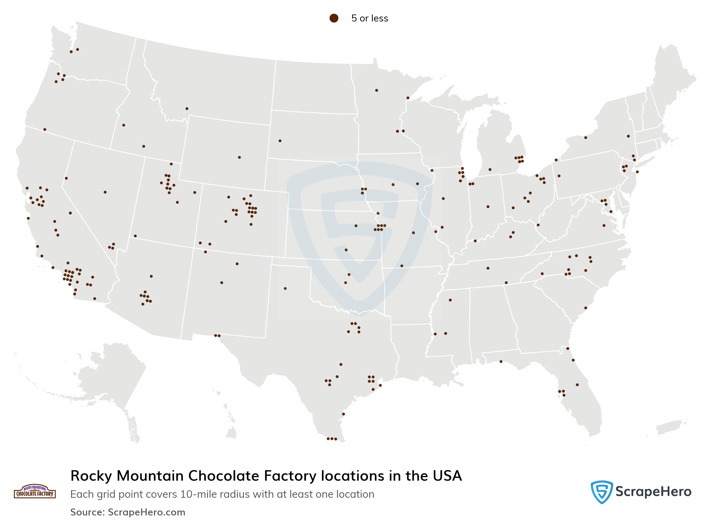 Number of Rocky Mountain Chocolate Factory locations in the USA in 2024