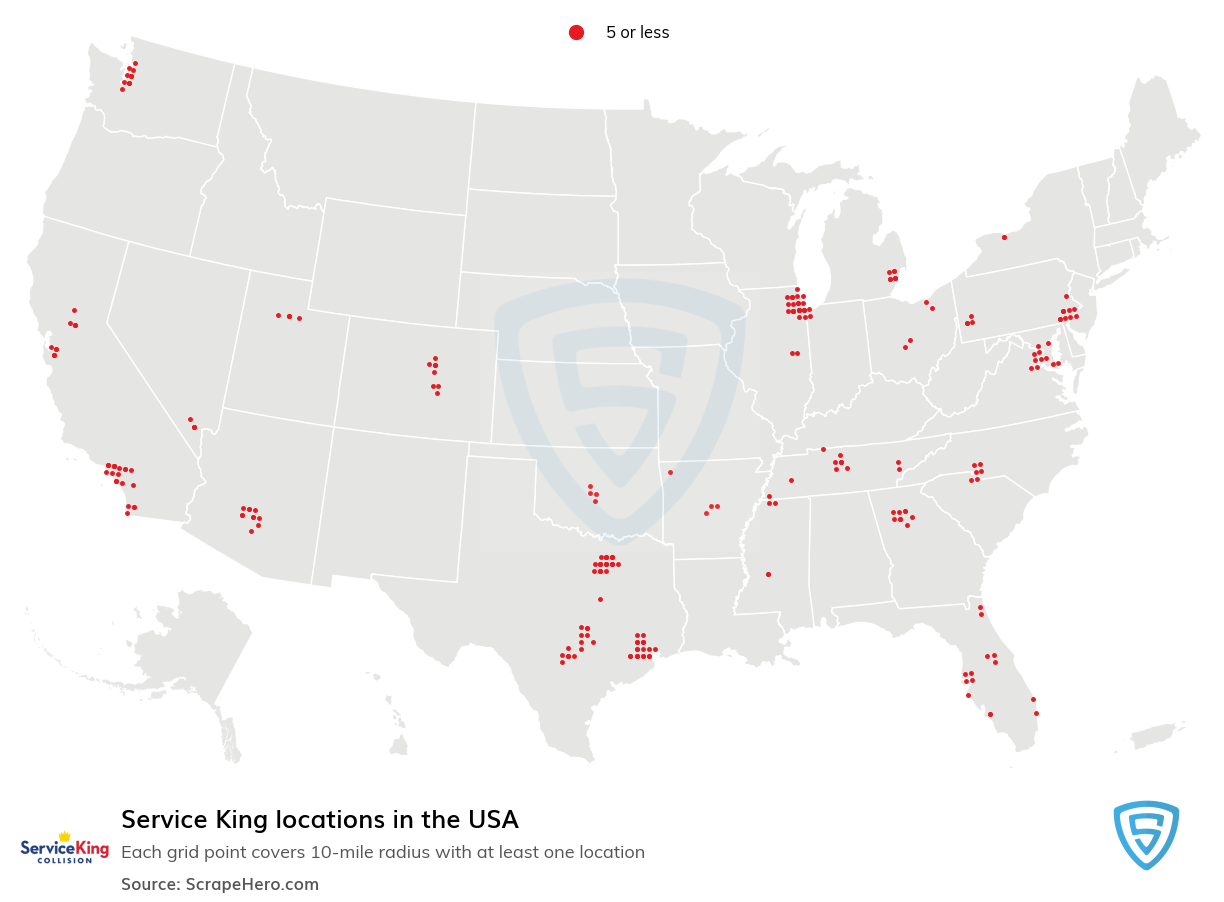 Number of Service King locations in the USA in 2023 ScrapeHero