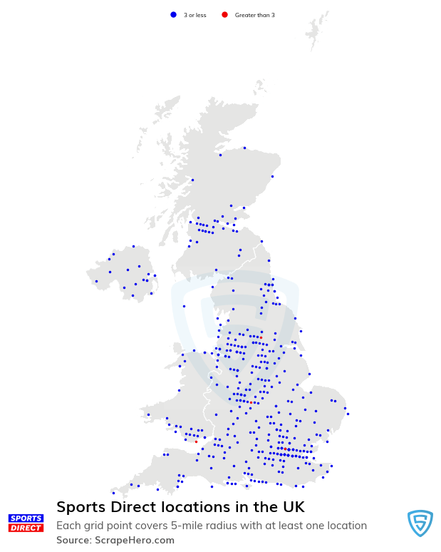 Number of Sports Direct locations in the UK in 2024 ScrapeHero