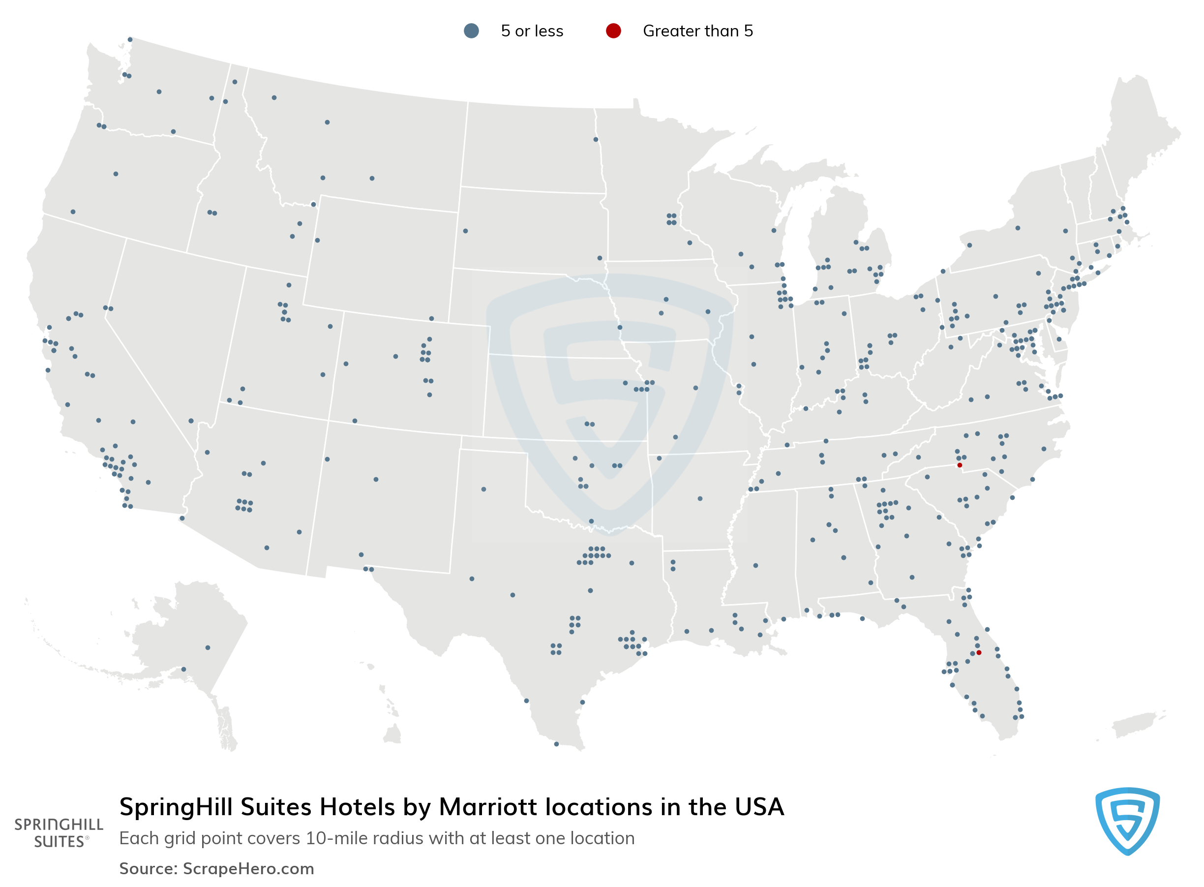 Number of SpringHill Suites Hotels by Marriott locations in the USA in