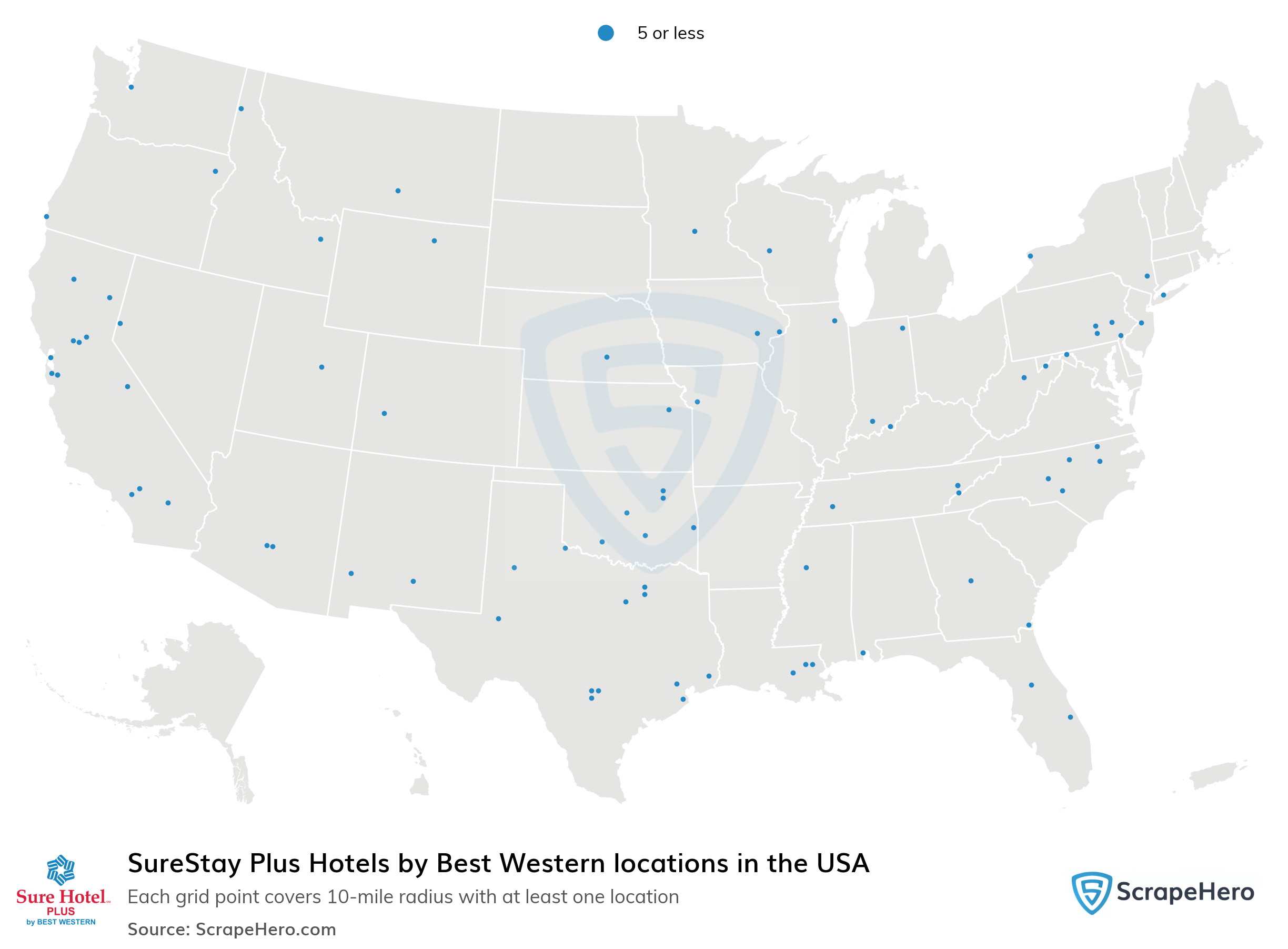 Number of SureStay Plus Hotels by Best Western locations in the USA in