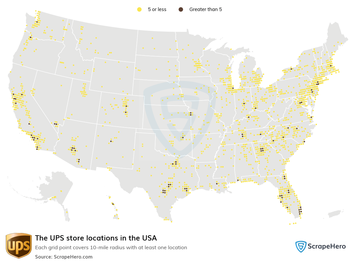 Number of The UPS locations in the USA in 2024 ScrapeHero