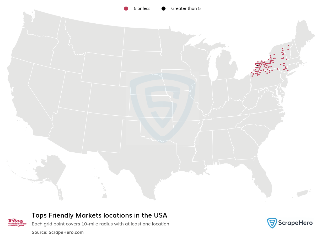 Number of Tops Friendly Markets locations in the USA in 2024 ScrapeHero