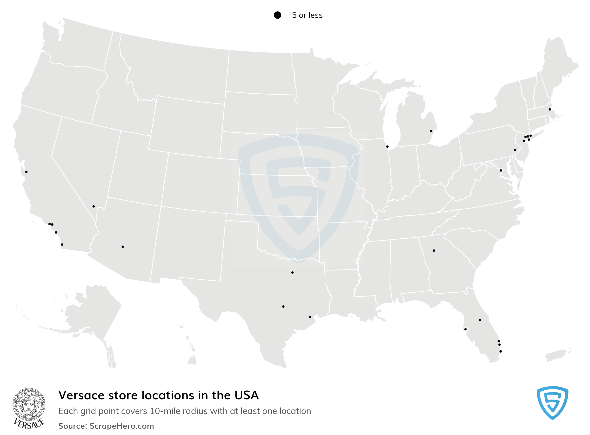Number of Versace locations in the USA in 2024 ScrapeHero