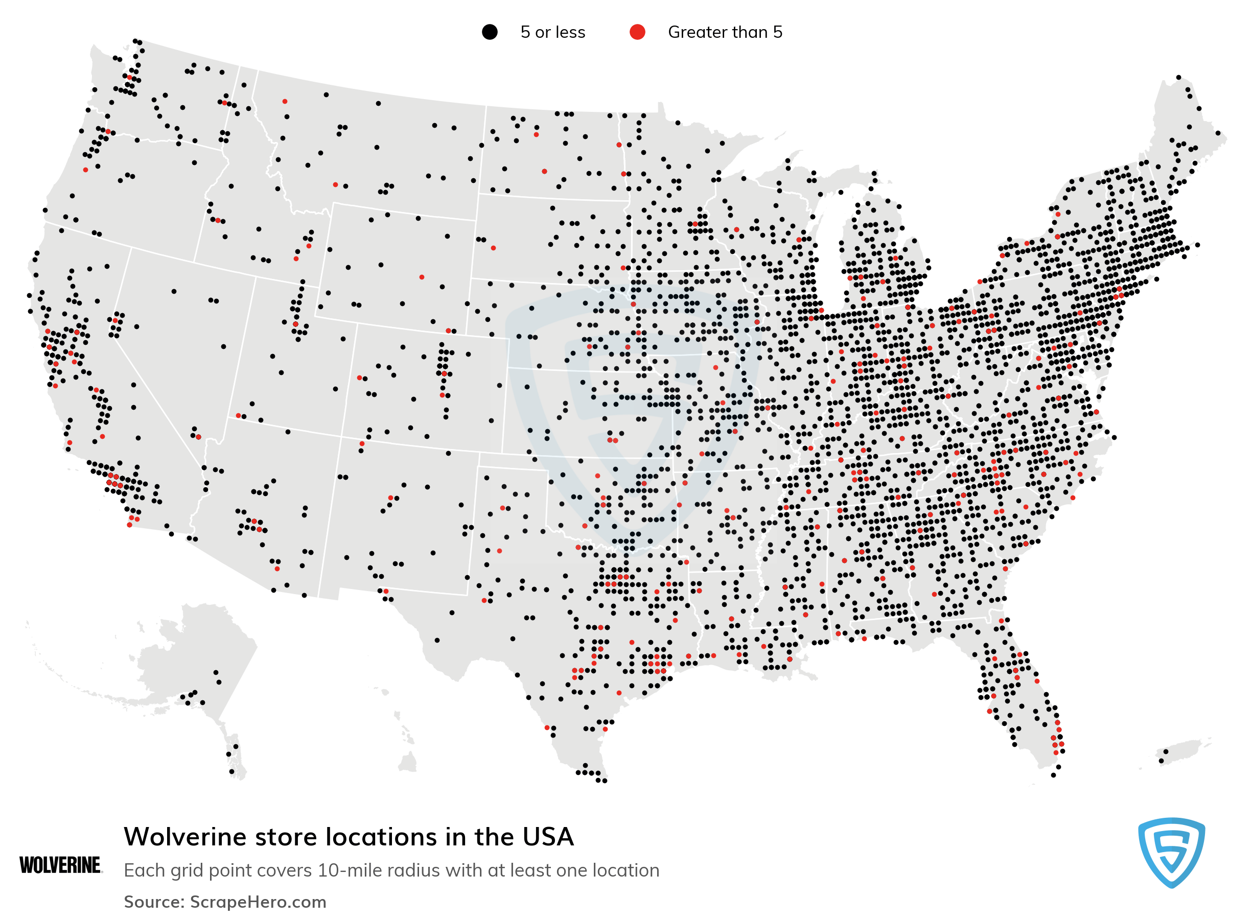 Number of Wolverine locations in the USA in 2023 ScrapeHero