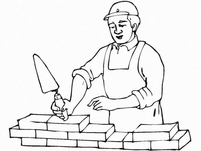 Coloring page of cartoon builder woman stock illustration.