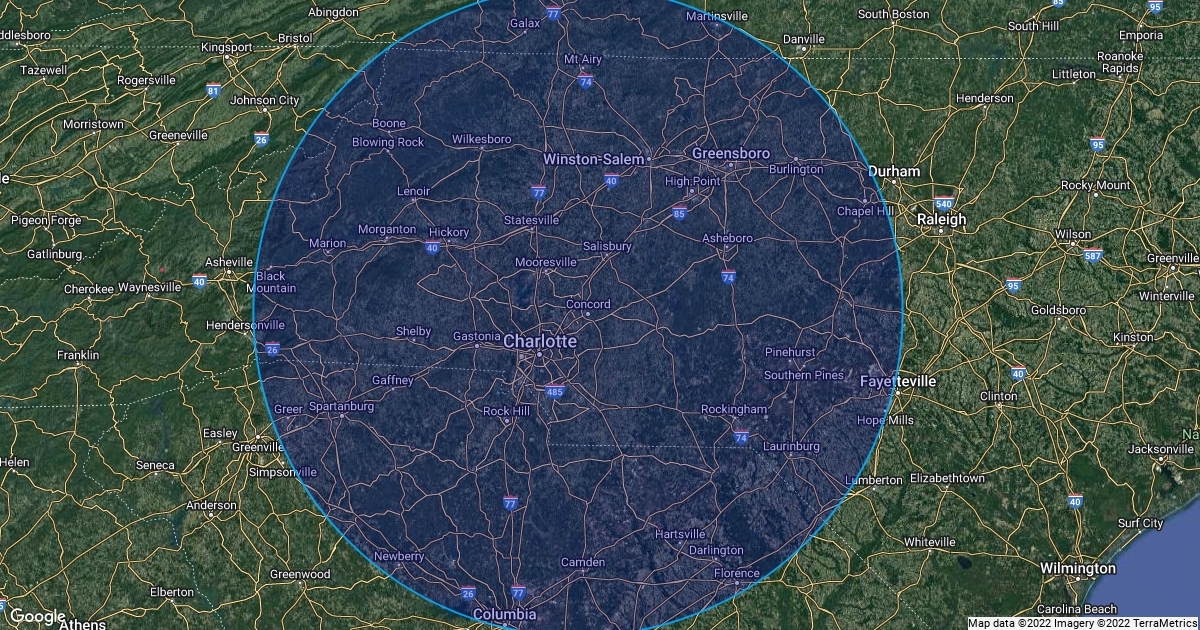 100 mile radius Scribble Maps