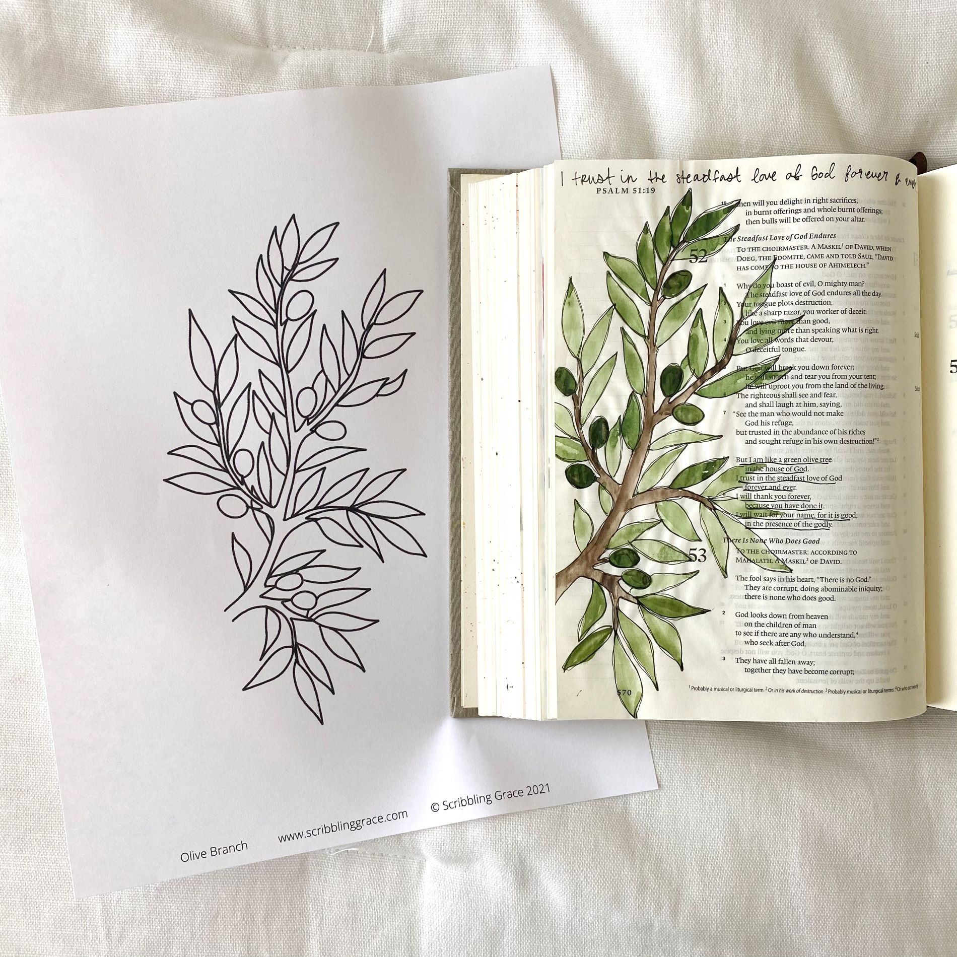 Olive Branch Bible Journaling Tutorial With Free Printable! Scribbling Grace