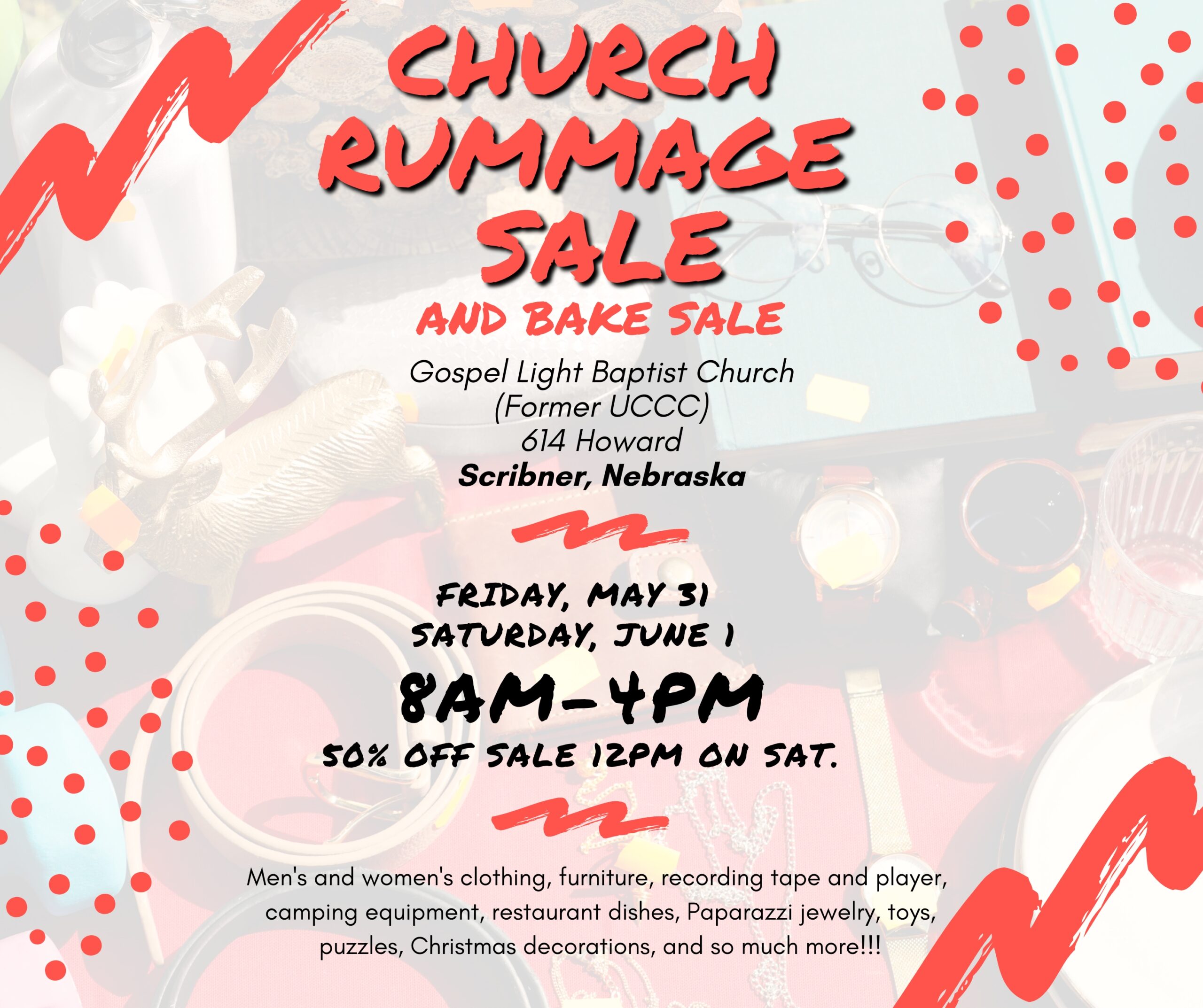 Church Rummage Sale City of Scribner, Nebraska Dodge County Small