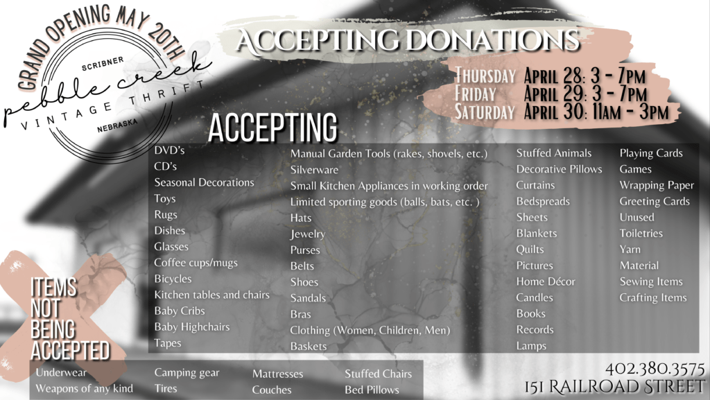 Thrift Store Coming Soon City of Scribner, Nebraska Dodge County