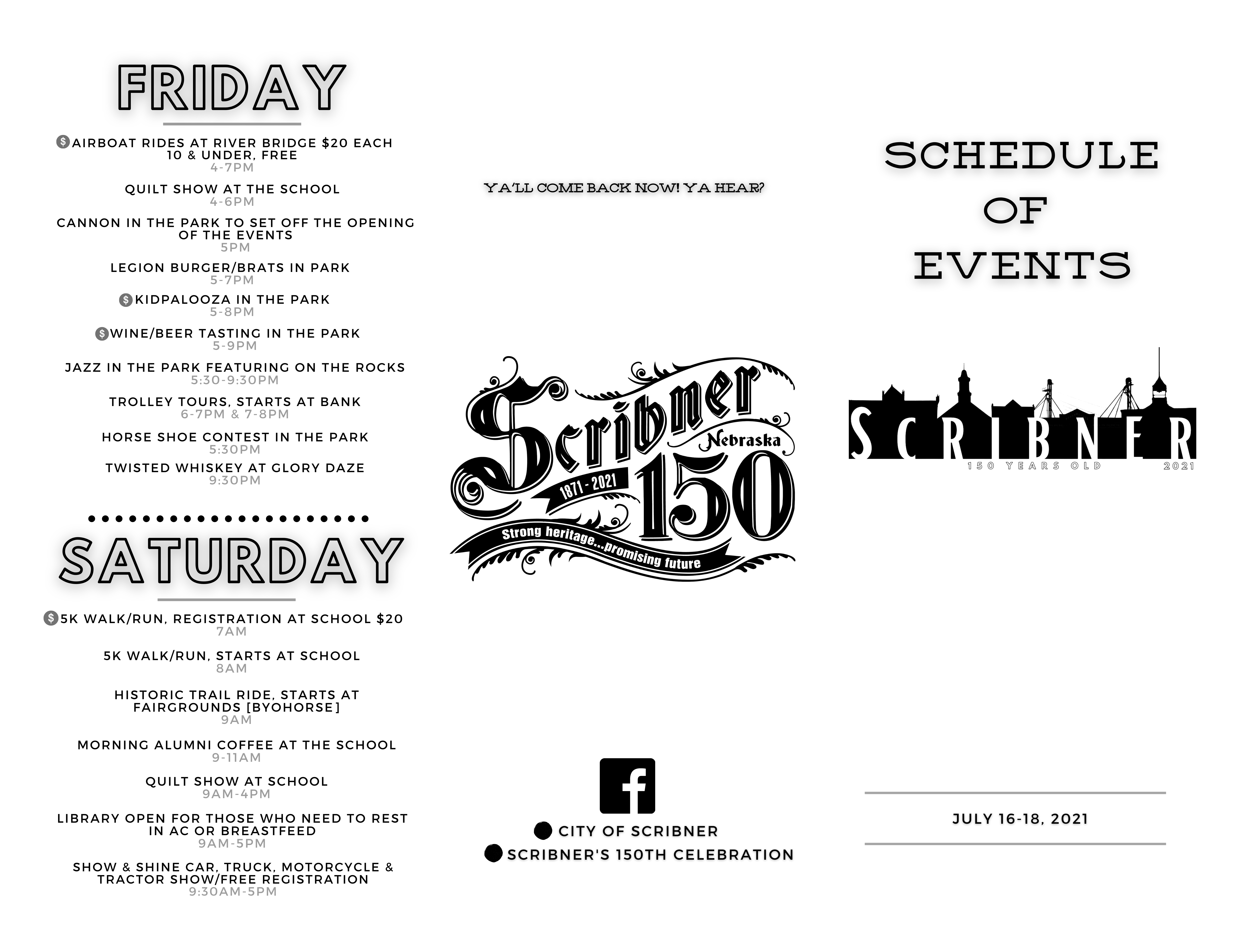 SQ150 Celebration Schedule City of Scribner, Nebraska Dodge County