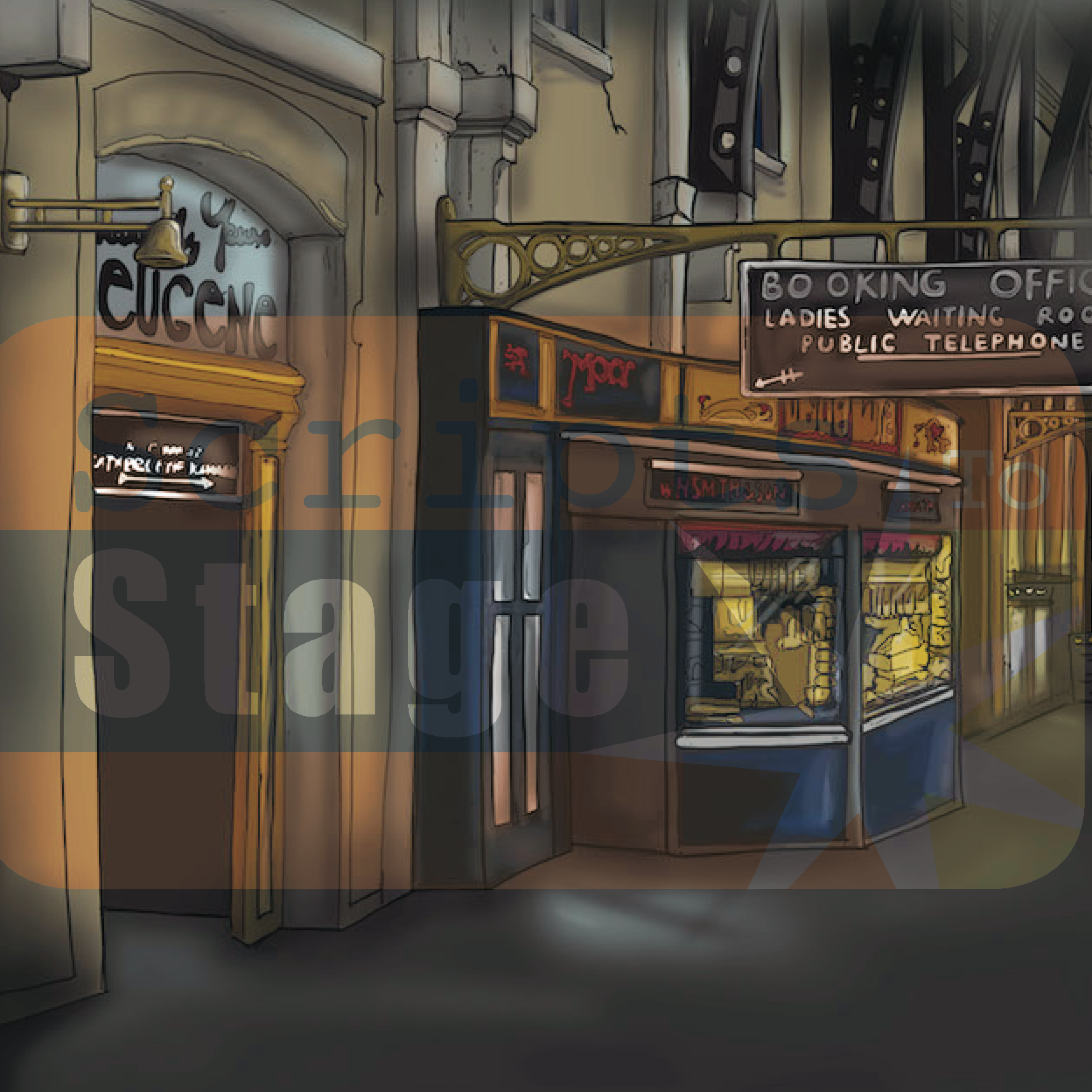 Steam train station stage scenery Scripts To Stage