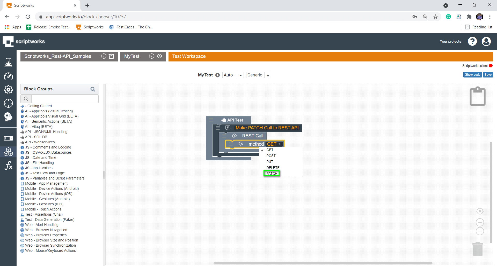 REST PATCH Request 200 Scriptworks