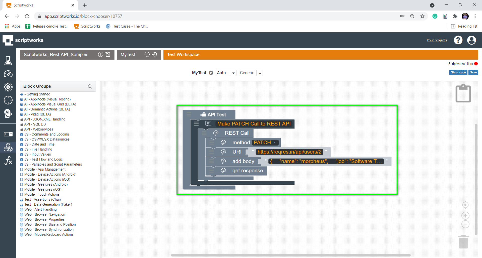 REST PATCH Request 200 Scriptworks