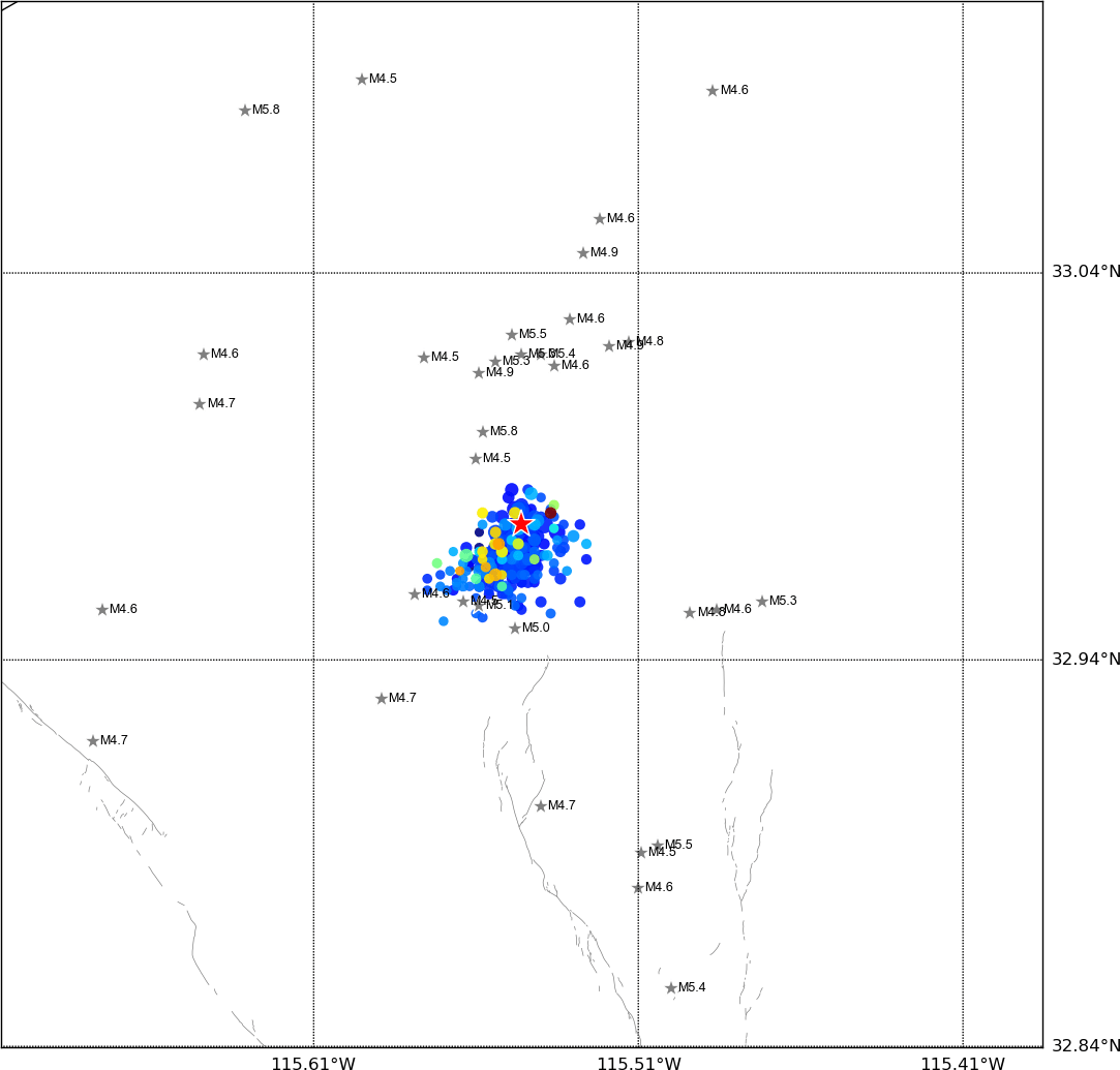 12/31/2016, Swarm near Brawley (largest M3.9) SCSN