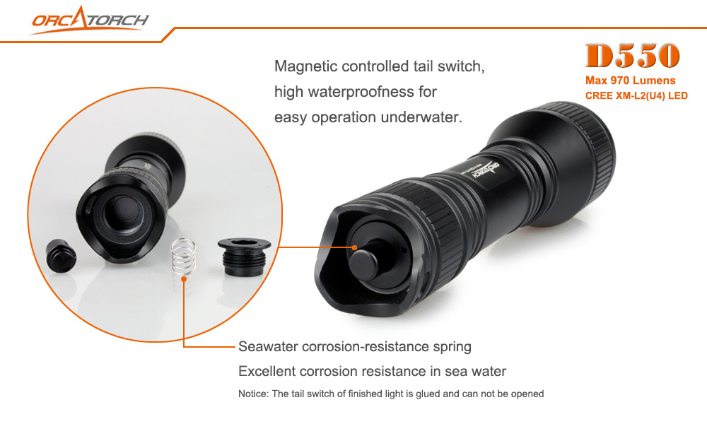 OrcaTorch D550 1000 Lumens Dive Light with Extra Battery D550 PK