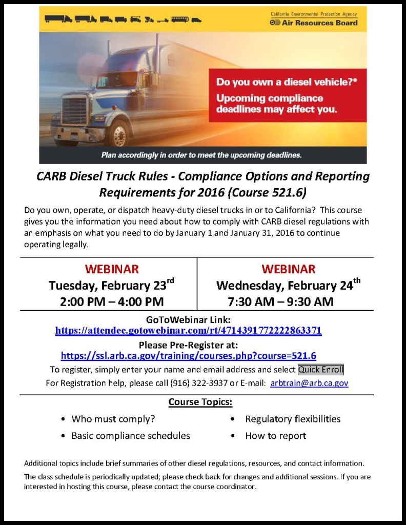 CARB Diesel Regulation Training San Diego Regional Clean