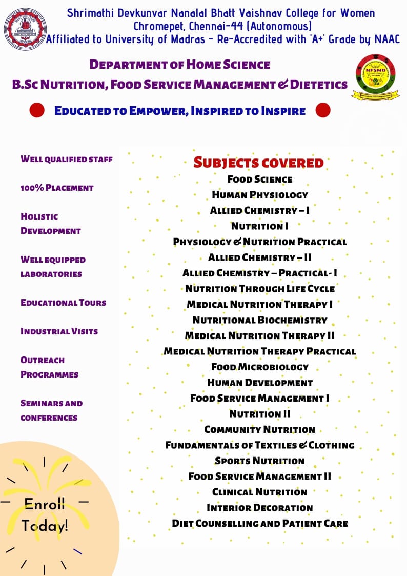B.Sc Nutrition Food Service Management & Dietetics SDNB Vaishnav College for Women
