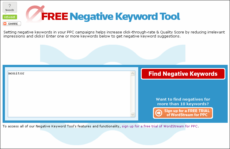 WordStream Offers Free Negative Keyword Tool