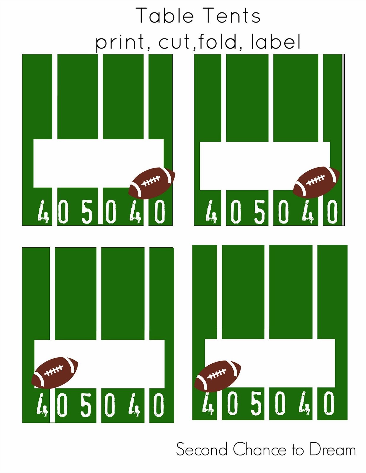 Second Chance To Dream Football Party Printables