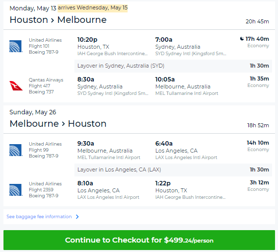 HOT!! Houston, Texas to Melbourne, Australia for only 499 roundtrip