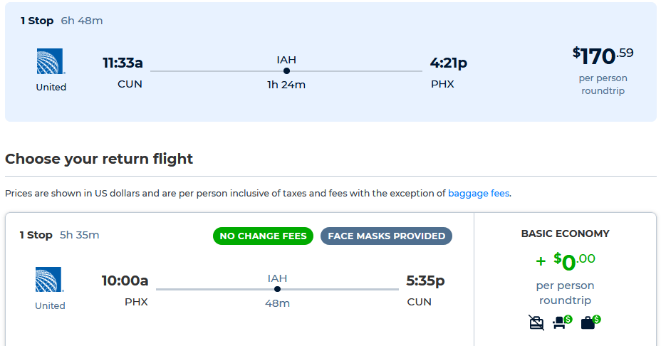 Cancun, Mexico to Phoenix, Arizona for only 170 USD roundtrip (OctMay