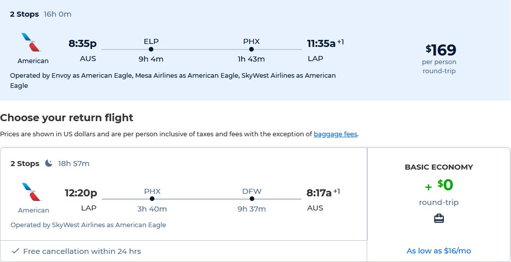 US cities to La Paz, Mexico from only 169 roundtrip (Jan dates)