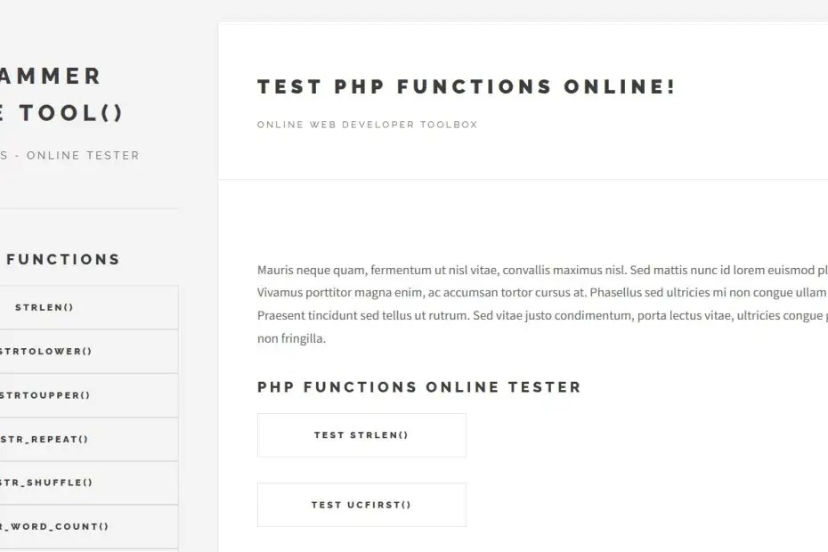 PHP functions Toolbox Online tester Sector web