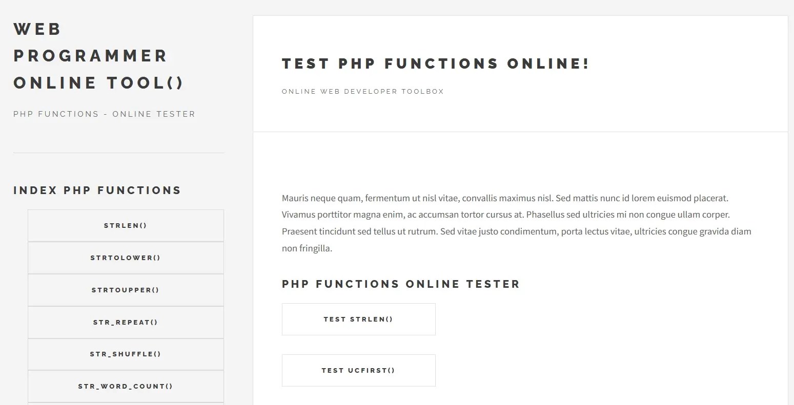 PHP functions Toolbox Online tester Sector web
