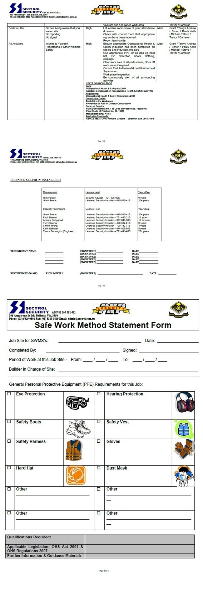 Sectrol Security Ballarat Certificates & Licences