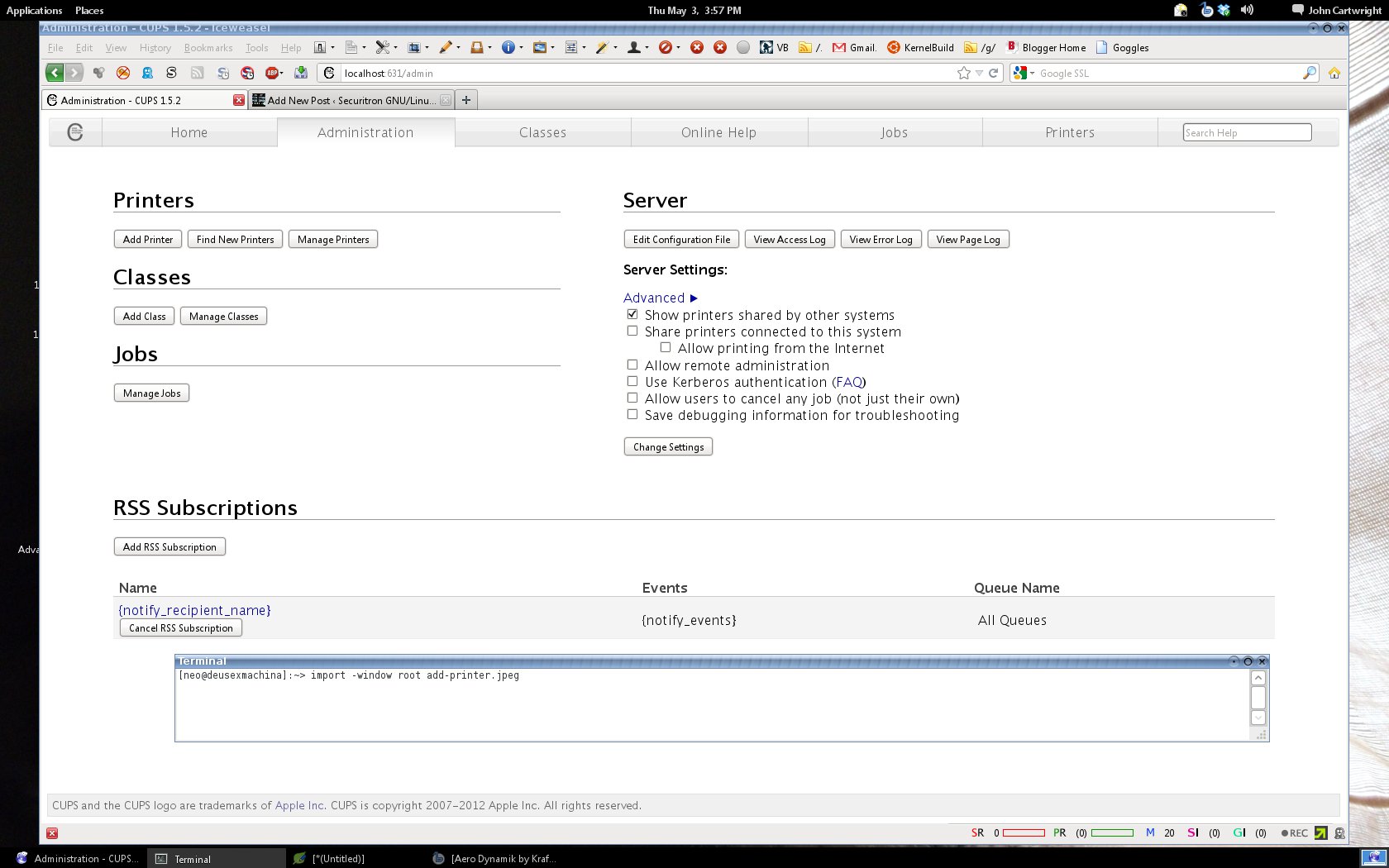 Installing printers with the CUPS web interface in Debian Linux