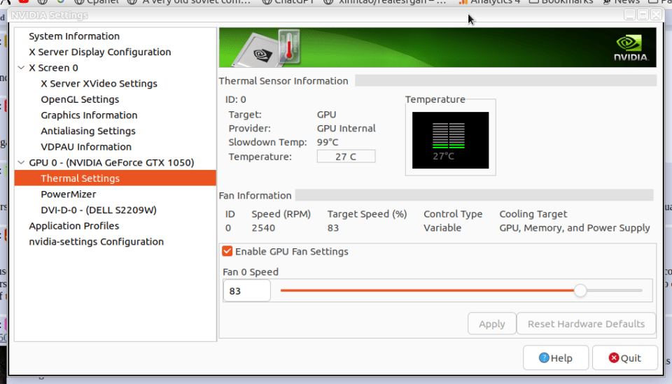 Nvidia cards on Linux are still a problem as far as fan speed goes.