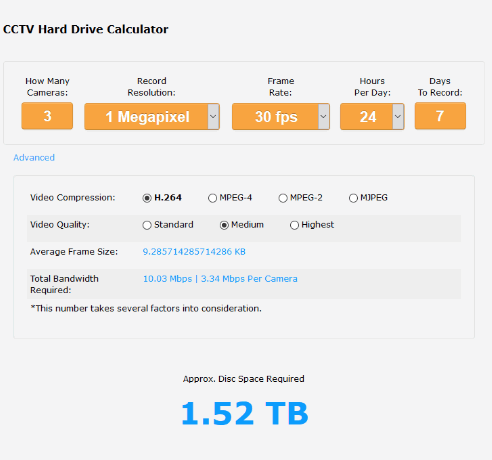 CCTV Storage Calculator - Security Camera King