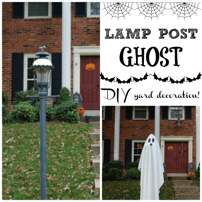 Easy DIY Ghost Yard Decoration Hides Lamp Post Seeing Dandy Blog