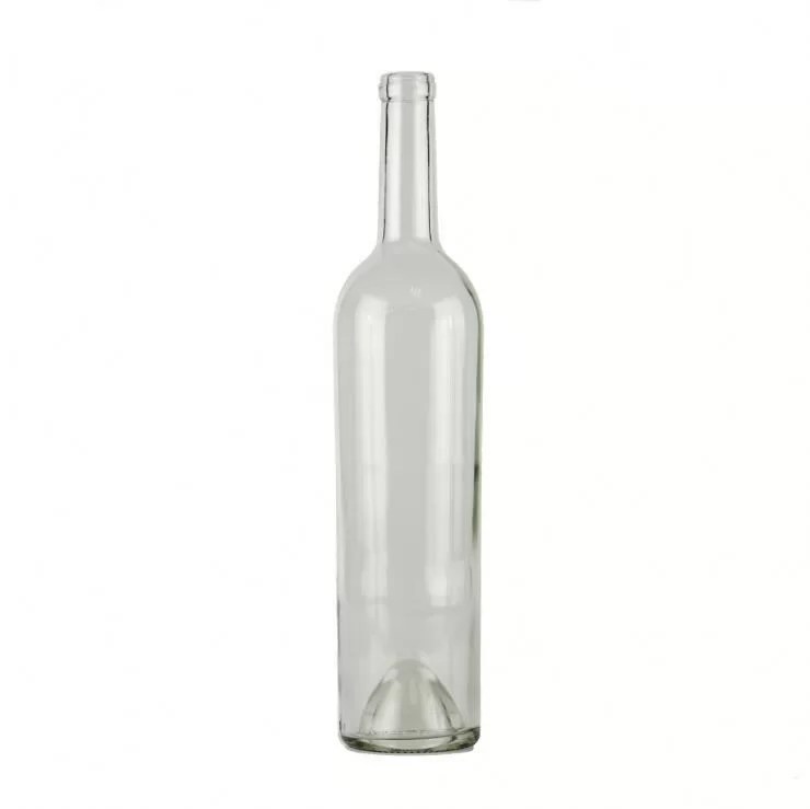 Empty 750ml clear wine bottle with cork
