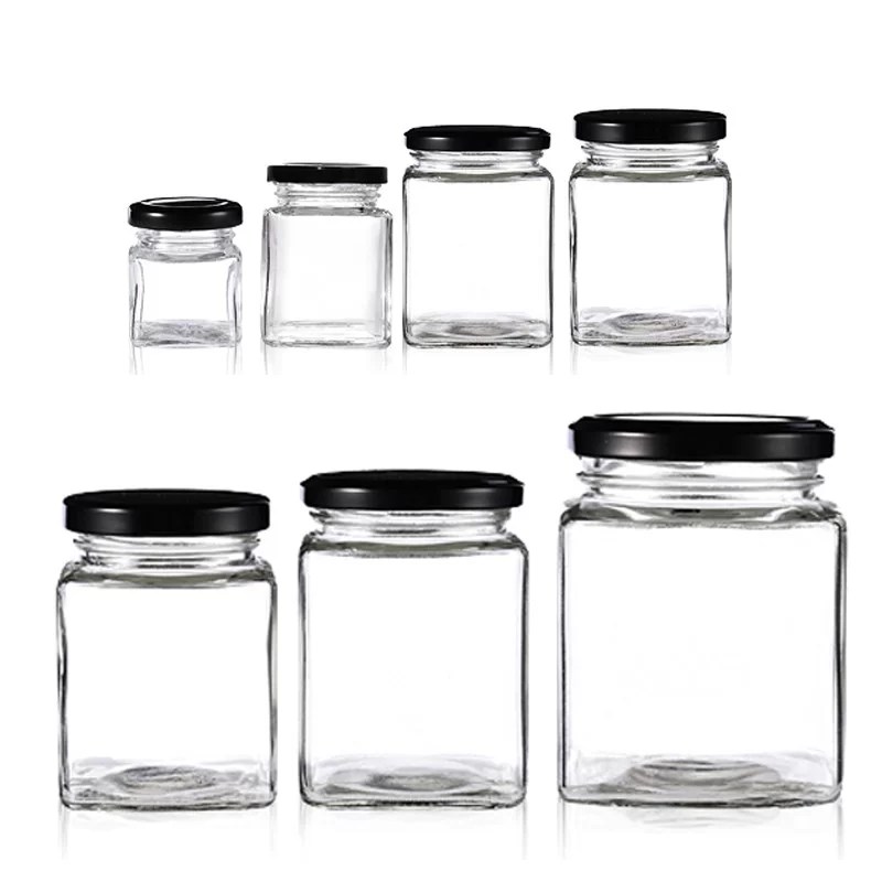 Square honey jars 380ml 500ml glass jar supplier