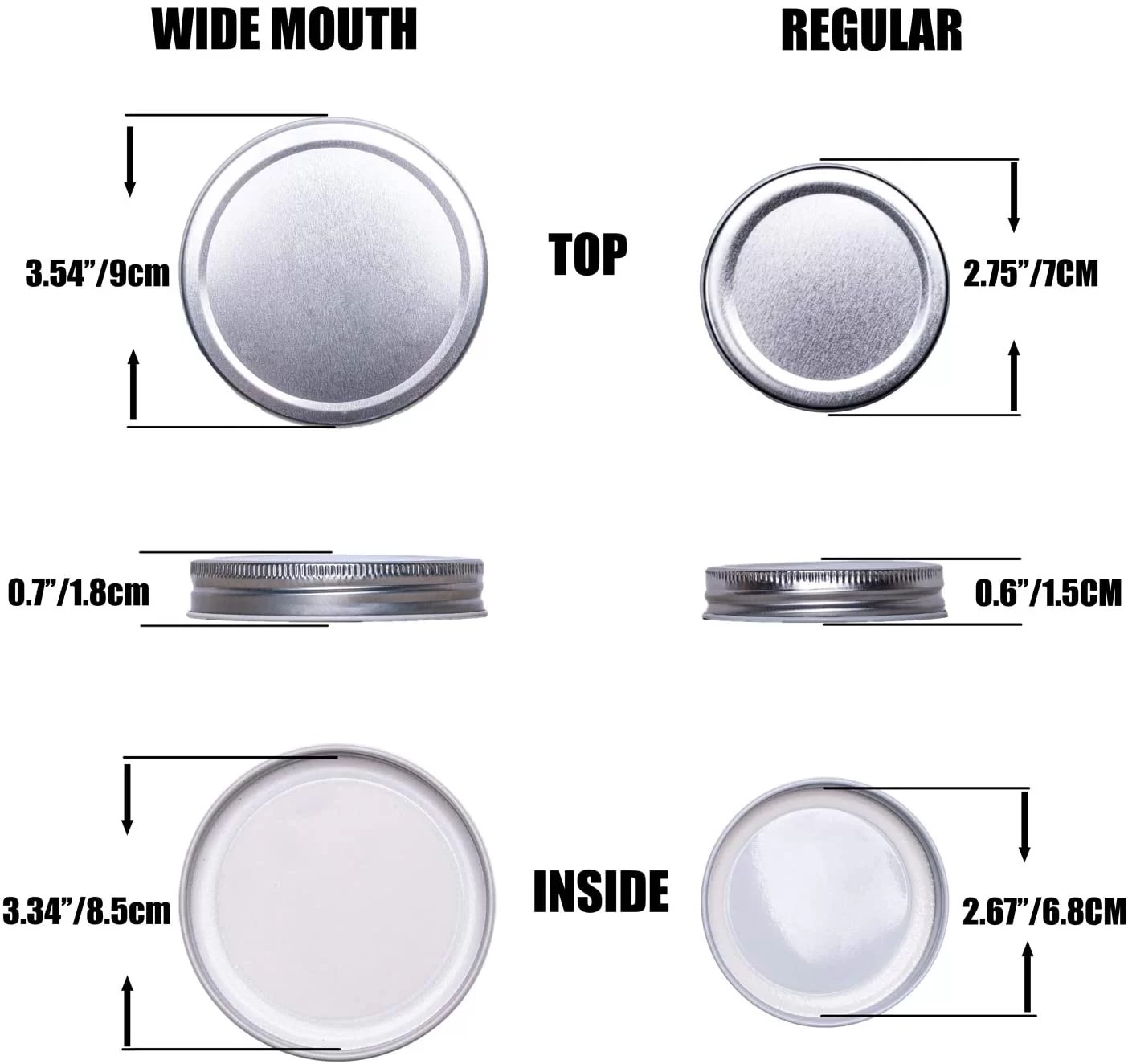 Regular or wide mouth mason jar tin lids 70mm 86mm Glass bottle