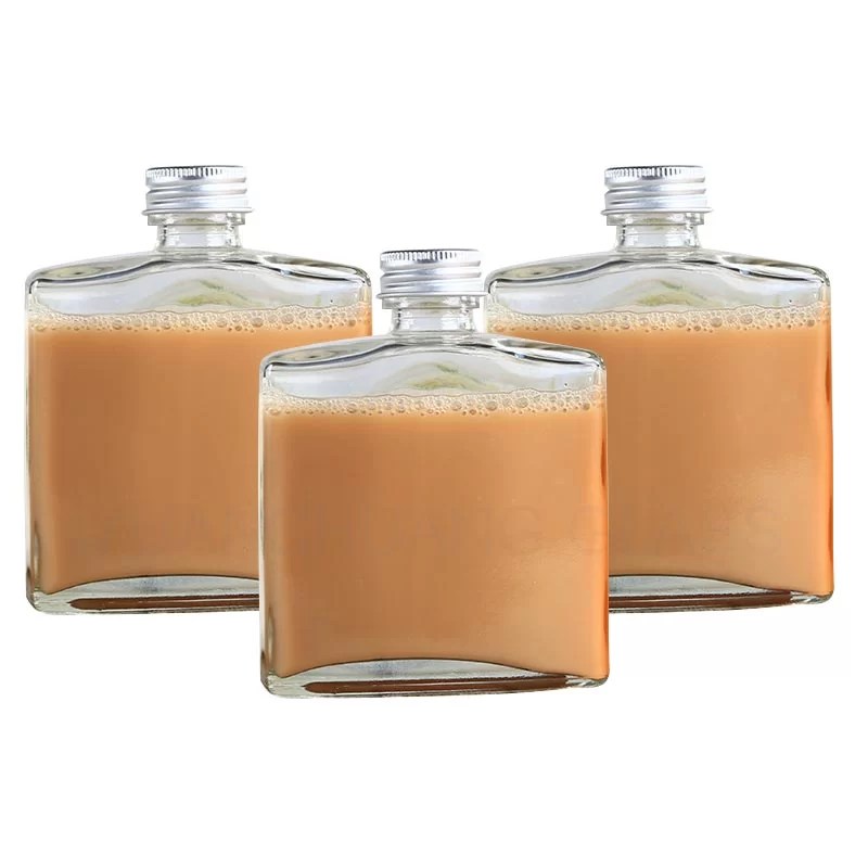 Square flat 200ml glass coffee drinks bottle with metal caps Glass