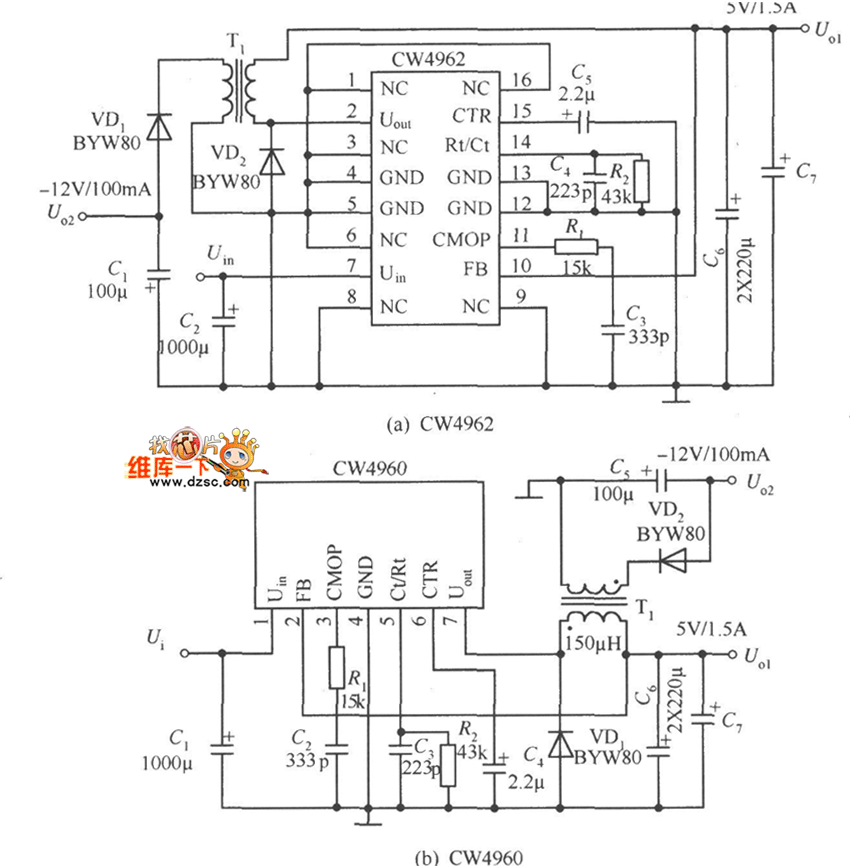 Application circuit of dual voltage(+5V/1.5A、12V/100mA Application circuit of dual voltage(+5V/1.5A、12V/100mA