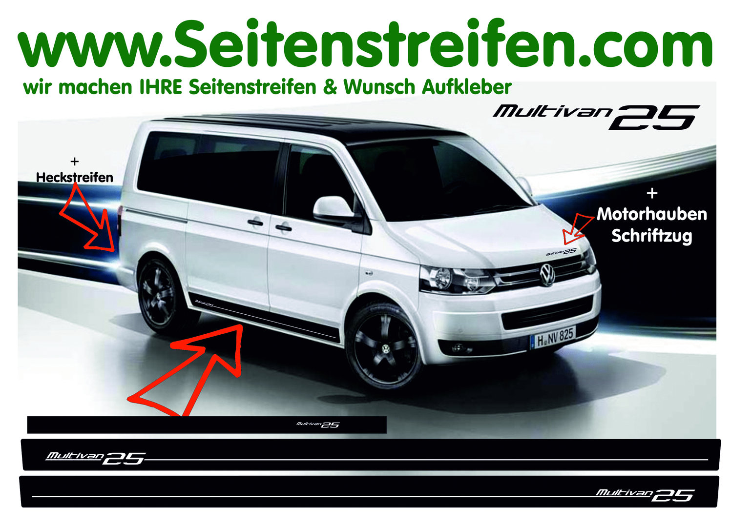 VW Bus T4 T5 T6 Multivan 25 Edition Seitenstreifen Aufkleber Komplett Set Art.Nr. 7001